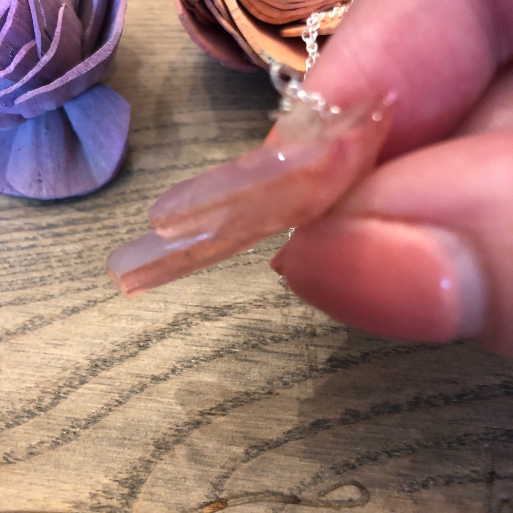 Pink Quartz Crystal Point Necklace
